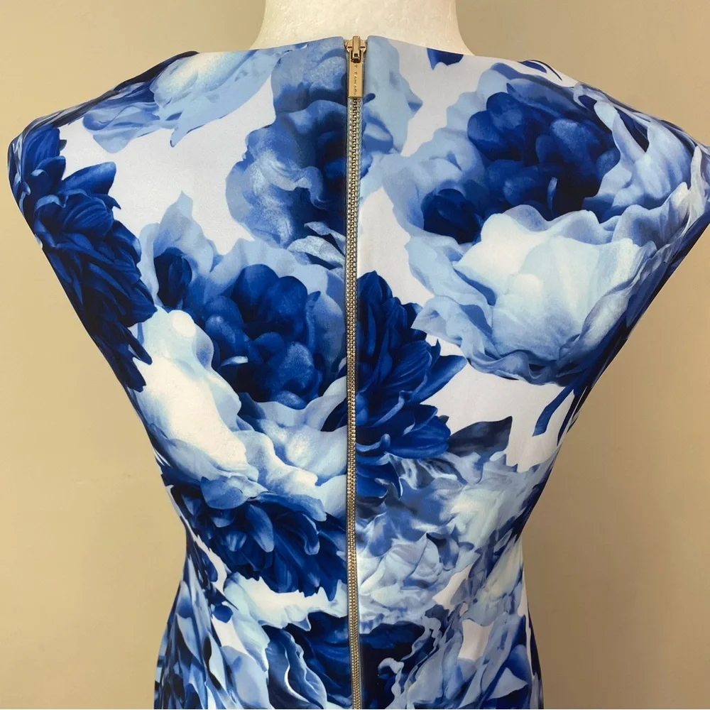 T. Tahari Sleeveless Blue & White Floral Zippered Back NWT Size 4 - Picture 6 of 16
